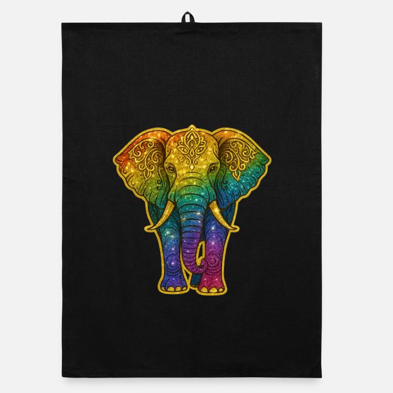 Regenbogen Elefant mit Goldmuster Organic Geschirrtuch