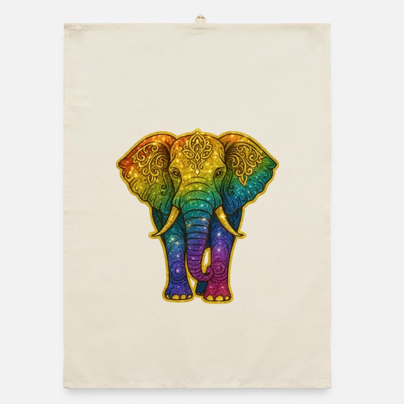 Rainbow elephant with gold pattern Organic dish towel