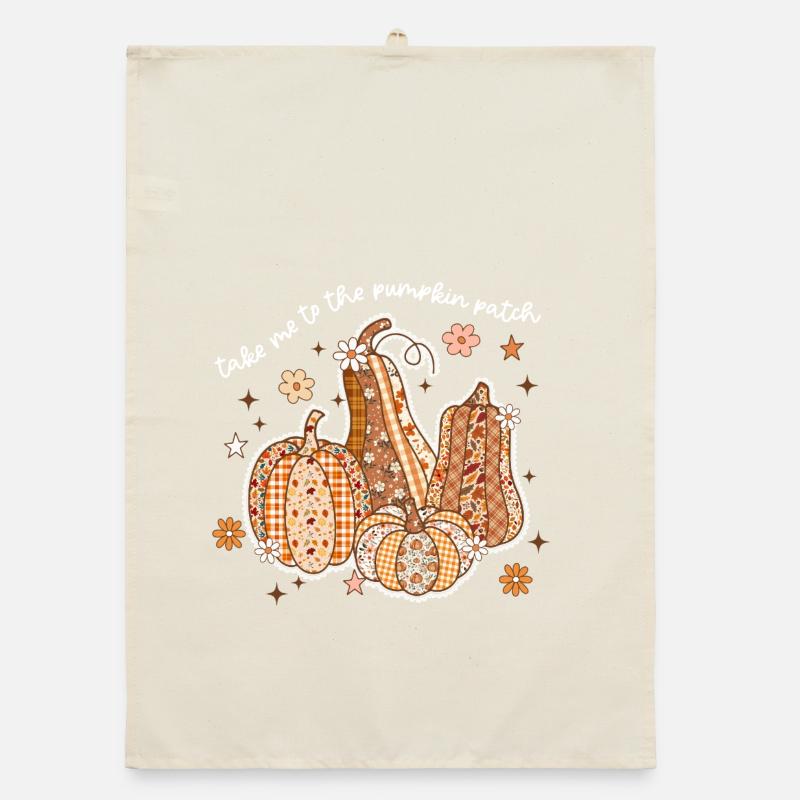 Patchwork Citrouilles Motif Automne Torchon bio