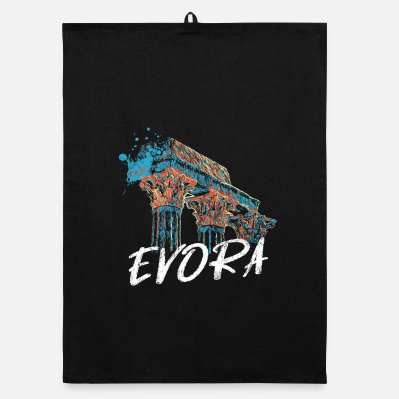 Illustration colorée du temple romain d’Évora Torchon bio