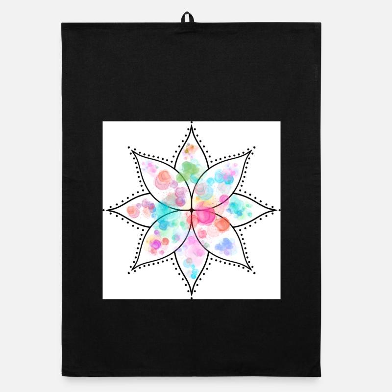 Mandala Fleur pastel Aquarelle - Torchon bio - noir
