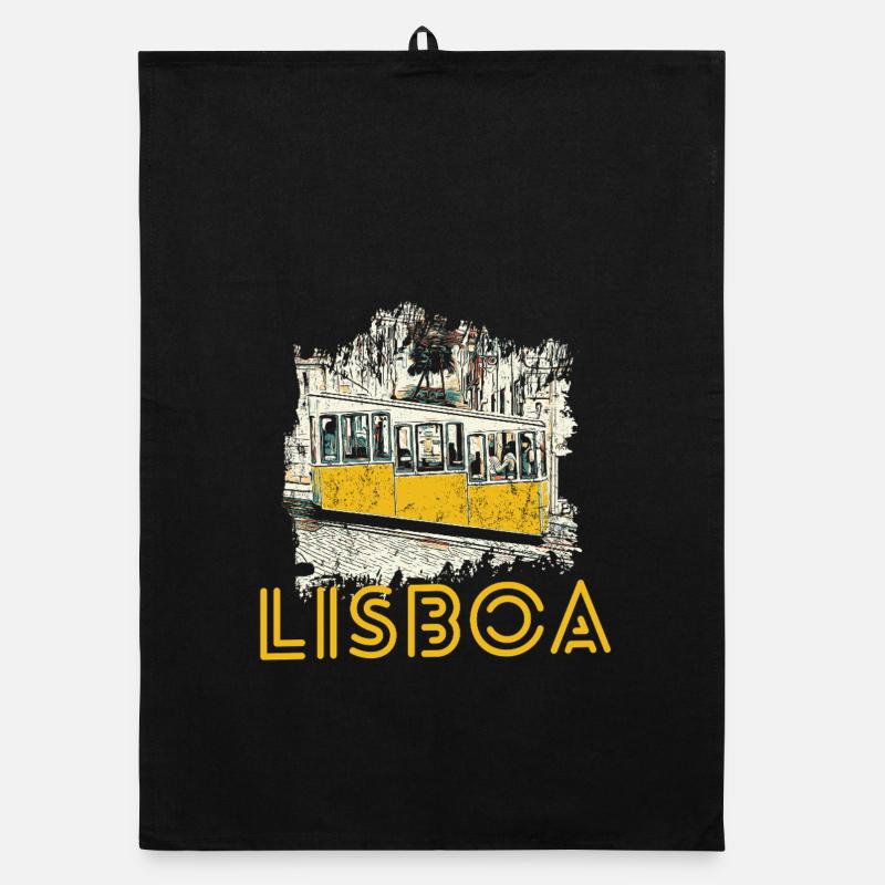 Lisbon typical Bica funicular illustration Organic dish towel