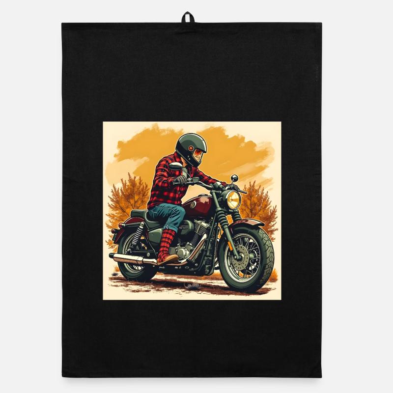 Plaid Socks + Biker Illustration Organic dish towel