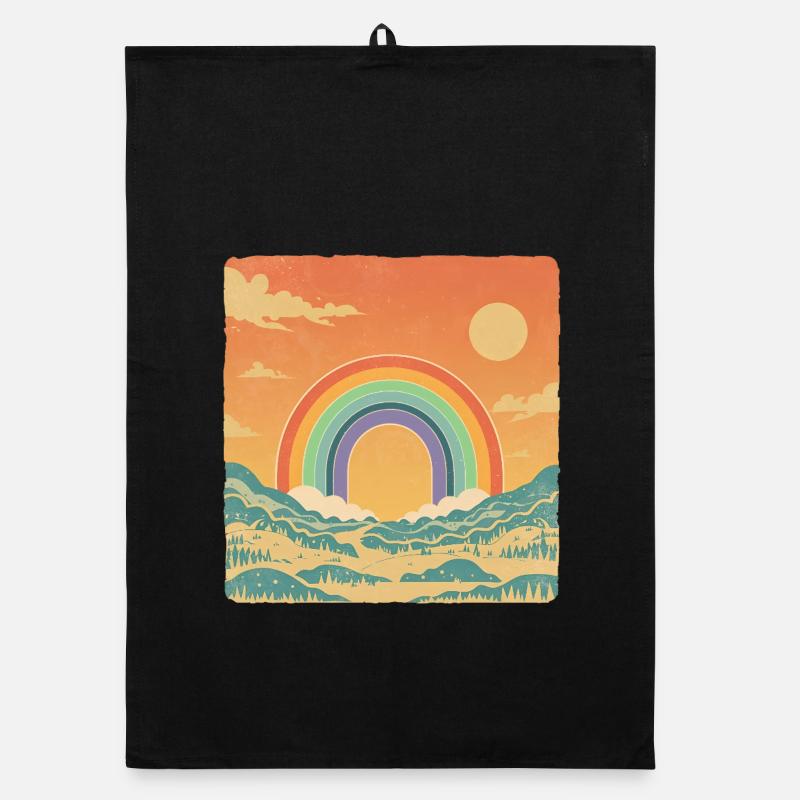 Retro Landschaft mit Regenbogen Vintage Look Organic Geschirrtuch