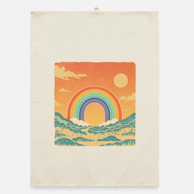 Retro Landschaft mit Regenbogen Vintage Look Organic Geschirrtuch