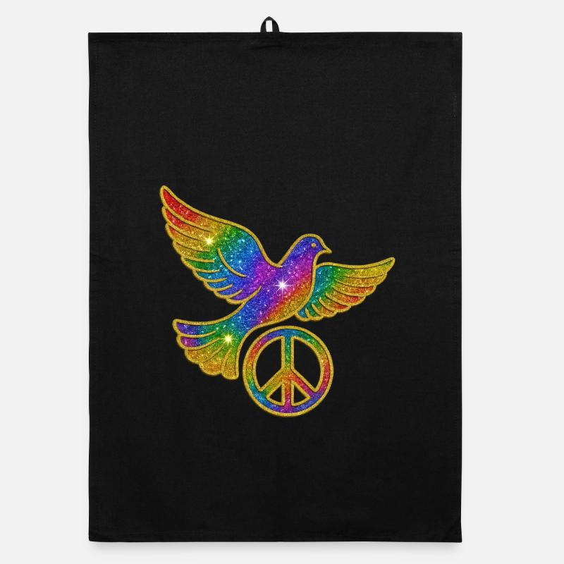 Regenbogen Friedenstaube mit Friedenszeichen Organic Geschirrtuch