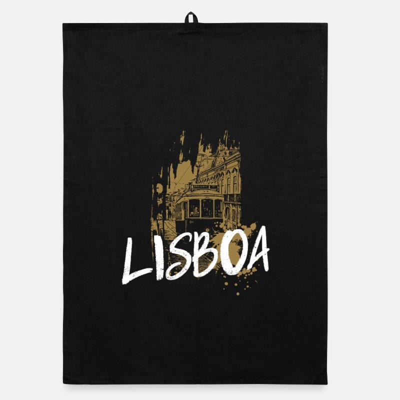 Tramway à Lisbonne illustration ocre Torchon bio