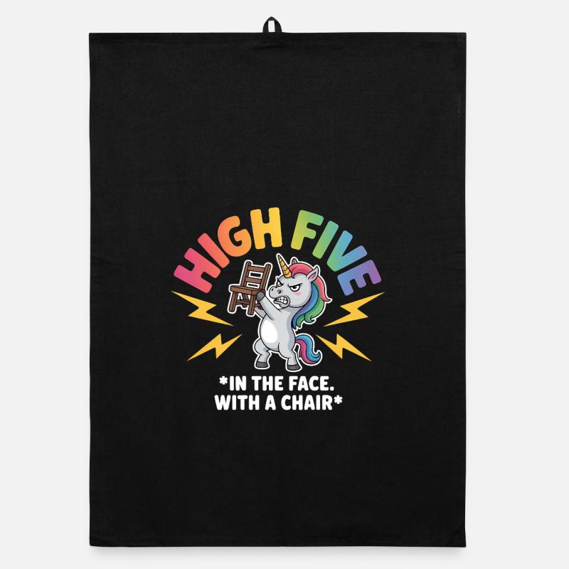 High Five avec une chaise dans le visage - Licorne drôle Torchon bio