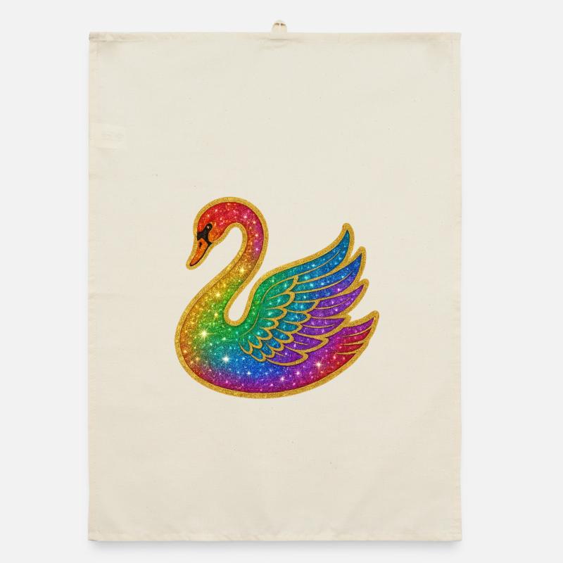 Regenbogen Glitzer Schwan Organic Geschirrtuch