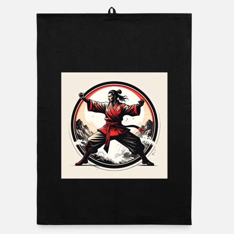Martial arts warrior in the wave circle Organic dish towel