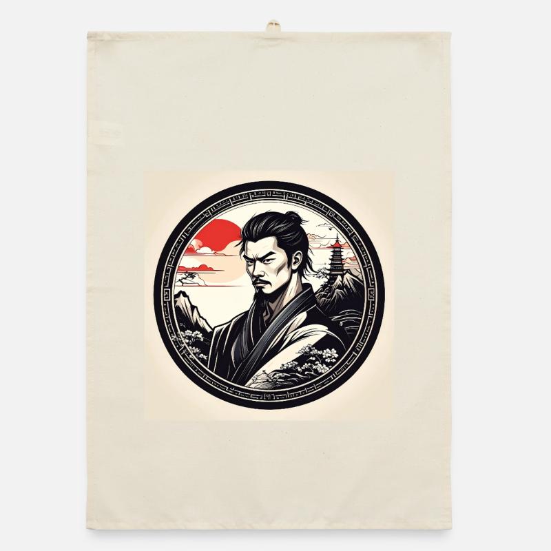 Samurai in circle frame sunset Organic dish towel