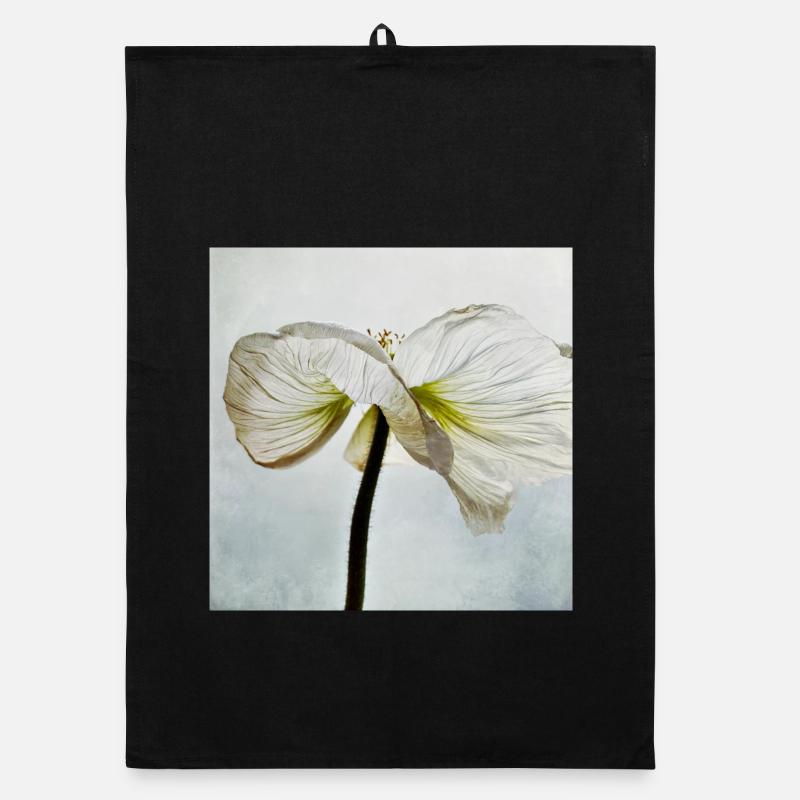 Fleur de pavot blanc - Torchon bio - noir