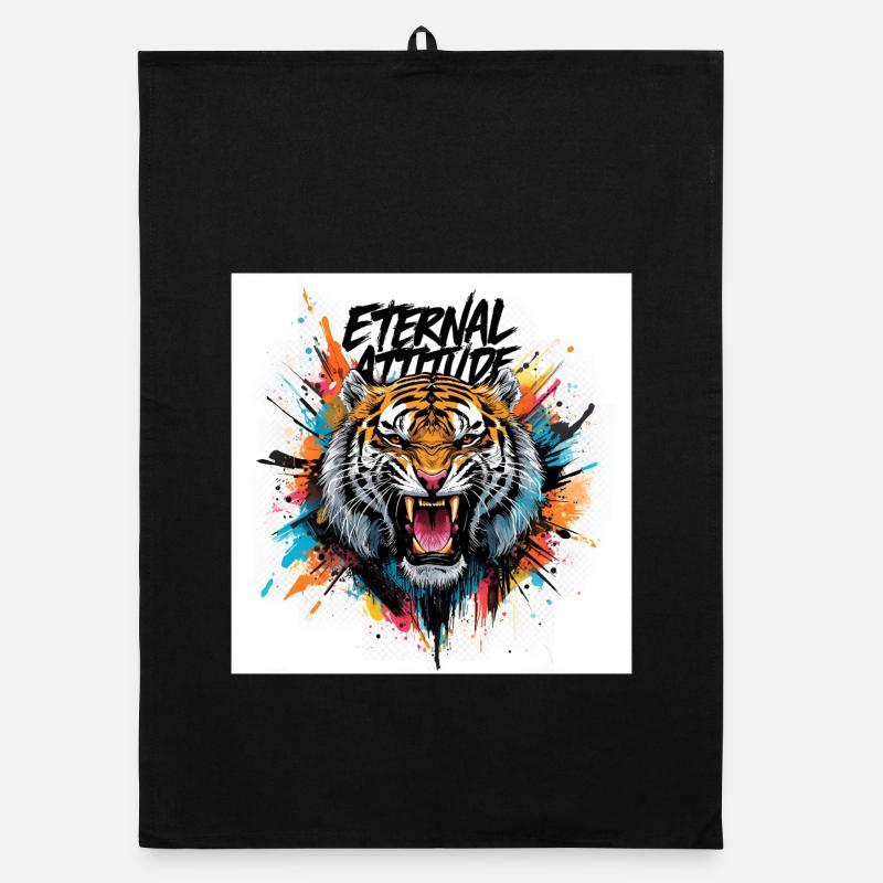 Tigre de l’attitude éternelle - Torchon bio - noir