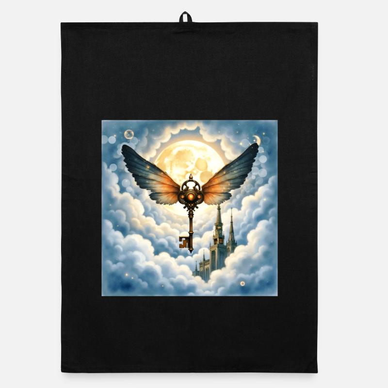 Winged Key in Night Sky Organic dish towel
