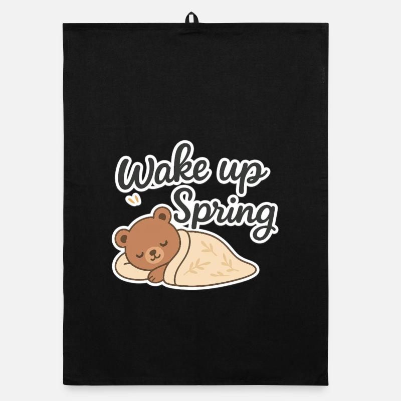 Wake up Spring – Cute Sleeping Bear Design Organic dish towel