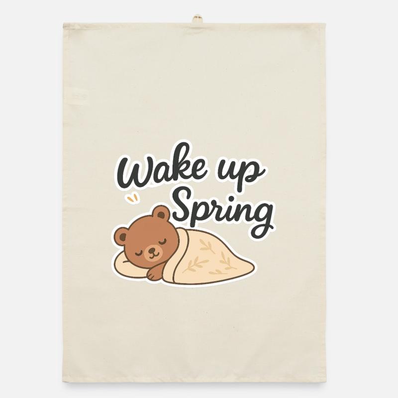 Wake up Spring – Cute Sleeping Bear Design Organic dish towel