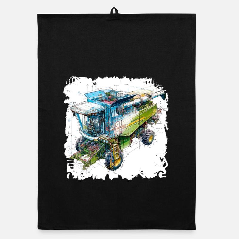 Colored Blueprint Threshing Machine, CAD Design Organic dish towel
