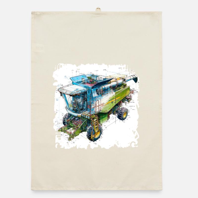 Colored Blueprint Threshing Machine, CAD Design Organic dish towel