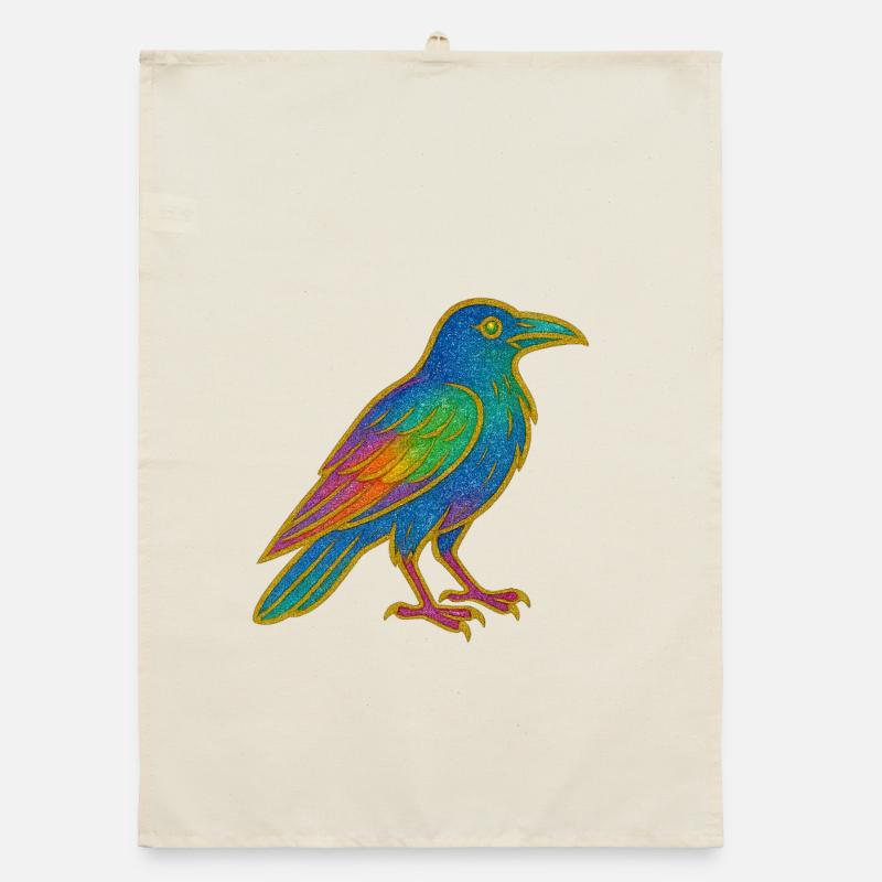 Rainbow Raven Patch Design Organic dish towel