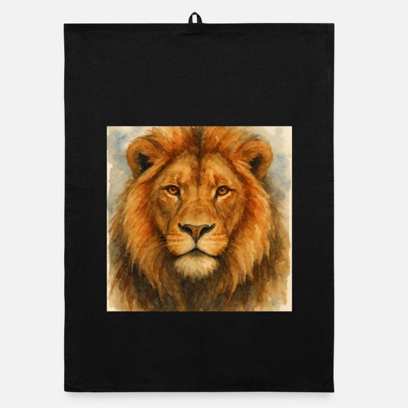 Portrait de lion à l’aquarelle - Torchon bio - noir