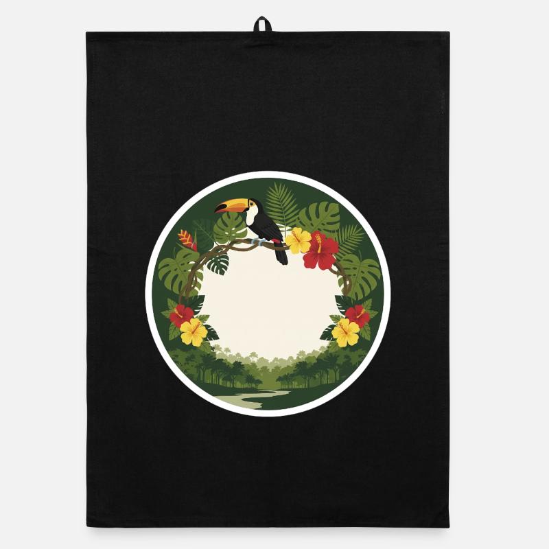 Toucans tropicales et feuillage circulaire Torchon bio