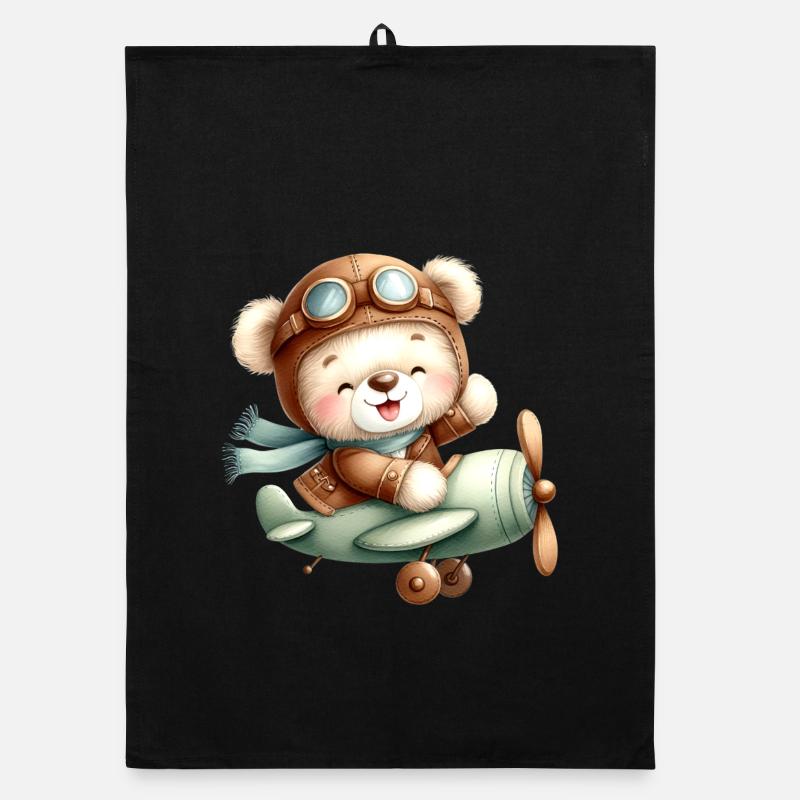 Flieger-Teddy - Organic Geschirrtuch - Schwarz
