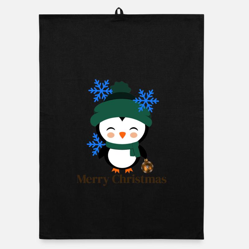 Winterpinguin mit Schneeflocken - Organic Geschirrtuch - Schwarz