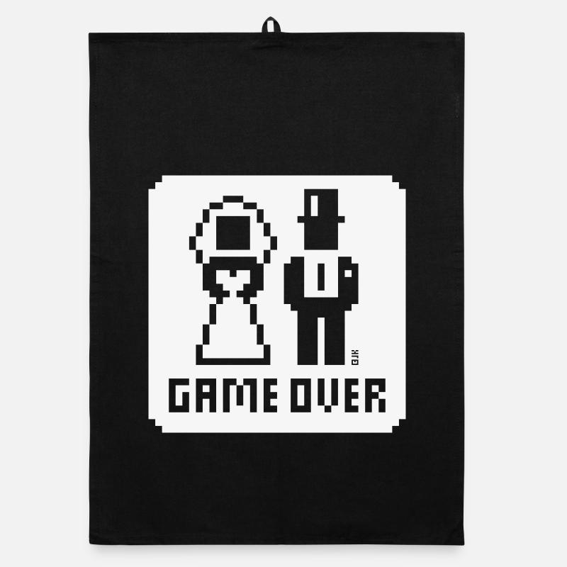 Game Over (Hochzeit, JGA, Brautpaar, Pixel, NEG W) Organic Geschirrtuch