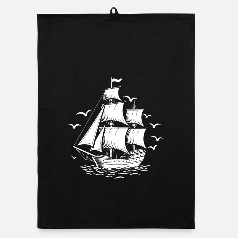 Sailing Segelschiff Maritim Ahoi Organic Geschirrtuch