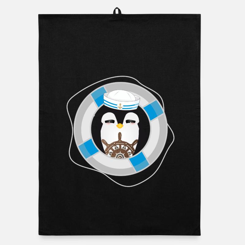 Penguin Captain – Maritime Seafarer Motif Organic dish towel