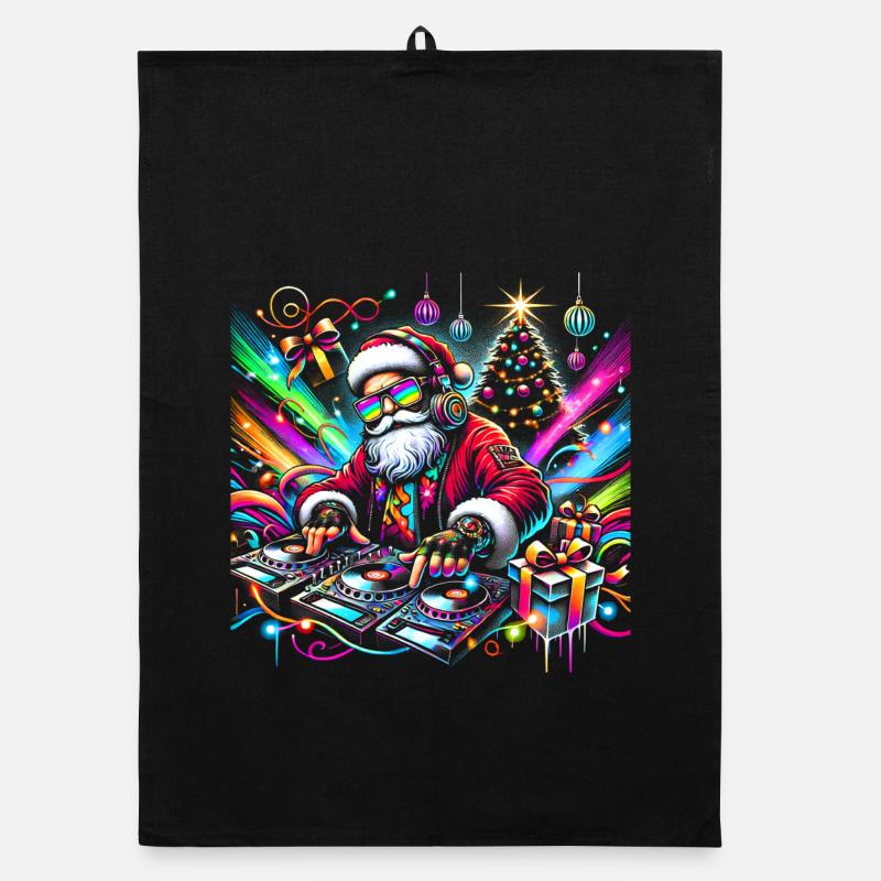 Neon Santa DJ Weihnachtspuls Organic Geschirrtuch