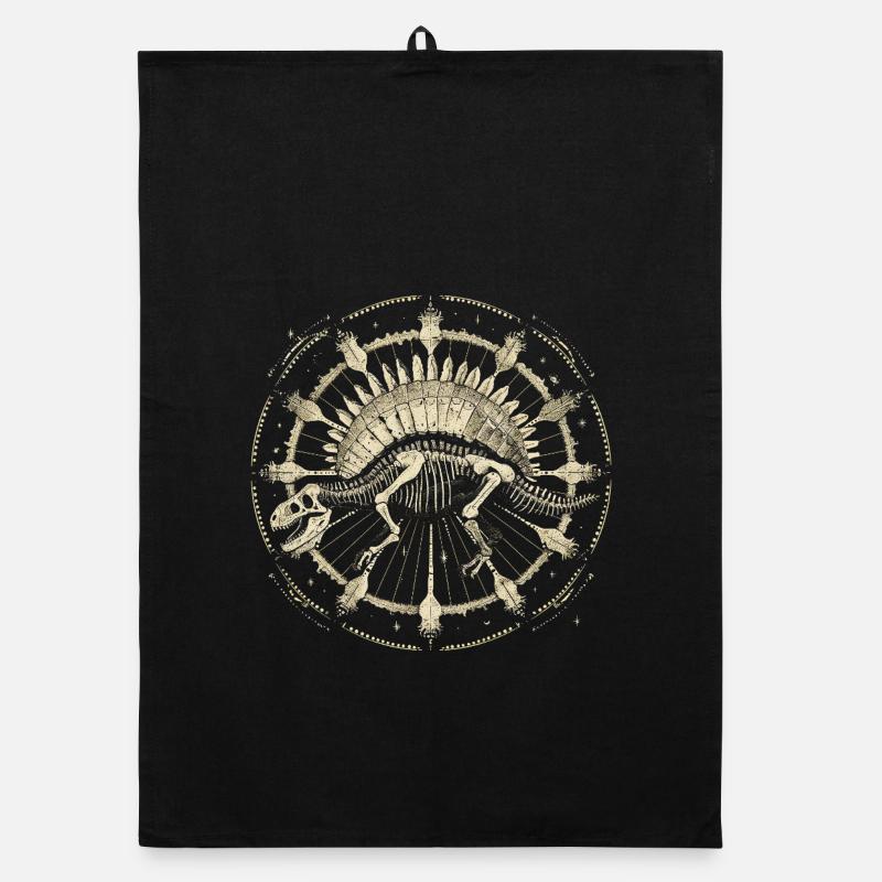 Stegosaurus Skelett – Kosmisches Boho Fossil - Organic Geschirrtuch - Schwarz