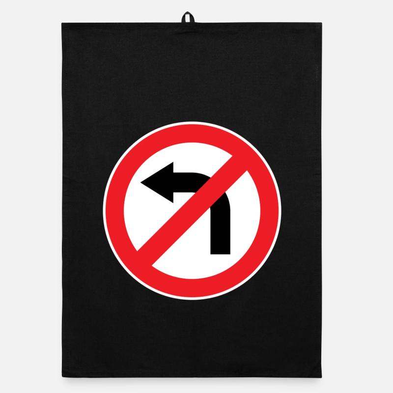 Virage à gauche interdit, panneaux de signalisation - Torchon bio - noir