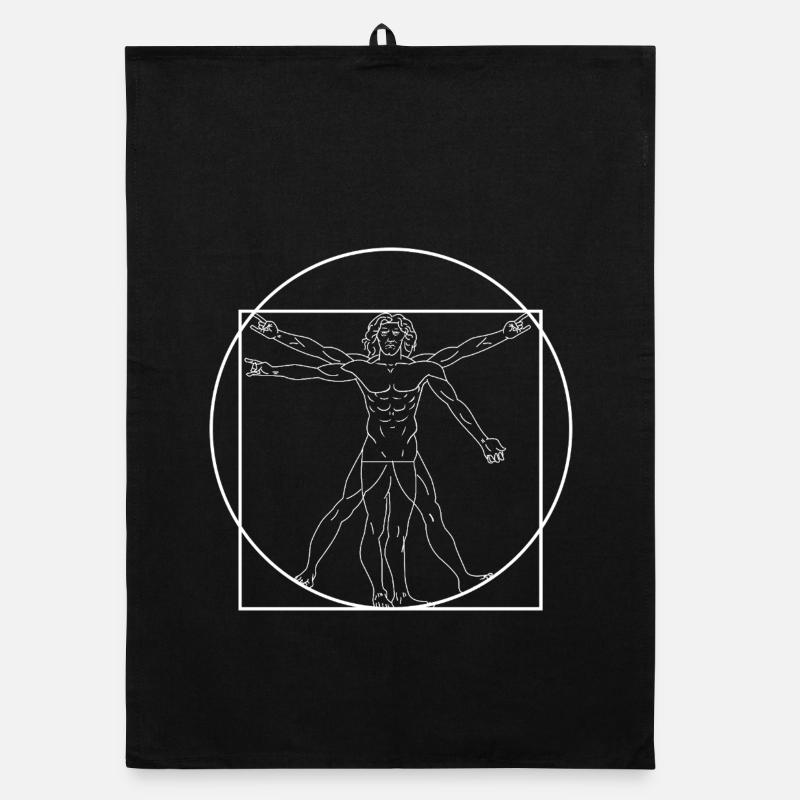 Vitruvian Man Making Rock Hand Sign Metalhead Gift Organic dish towel