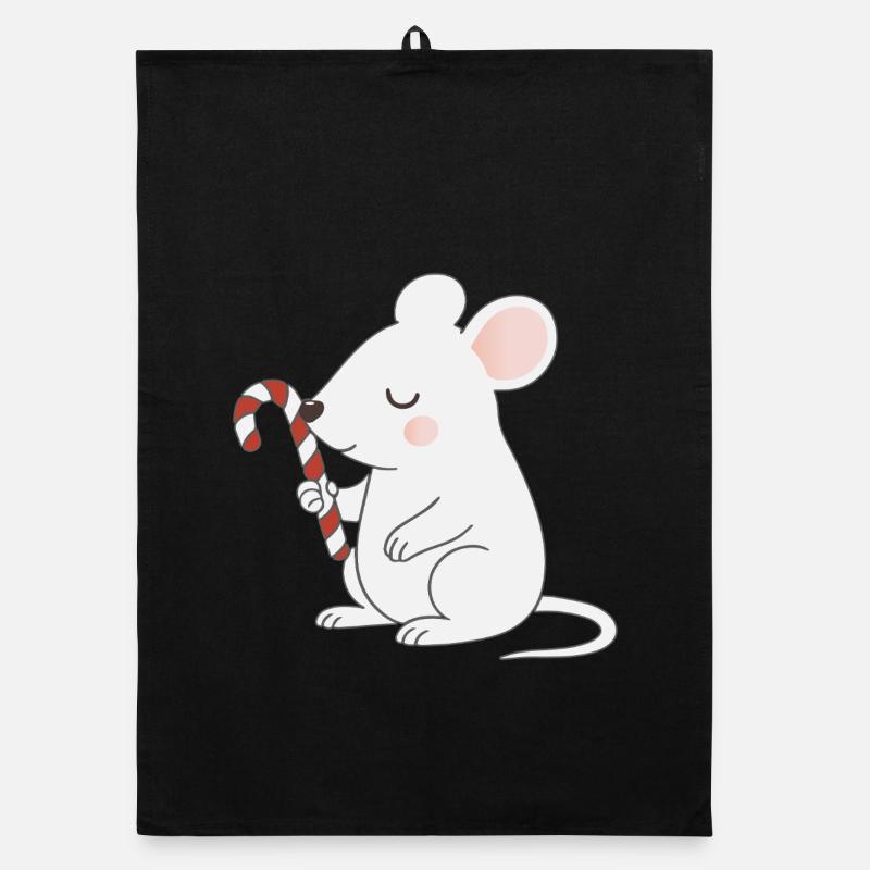 Souris mignonne avec une canne d’orge – Dessin animé mignon Torchon bio