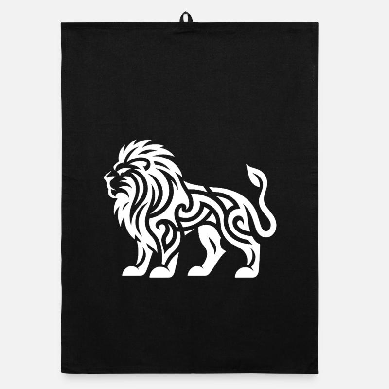 Lion with wild mane tattoo style Organic dish towel