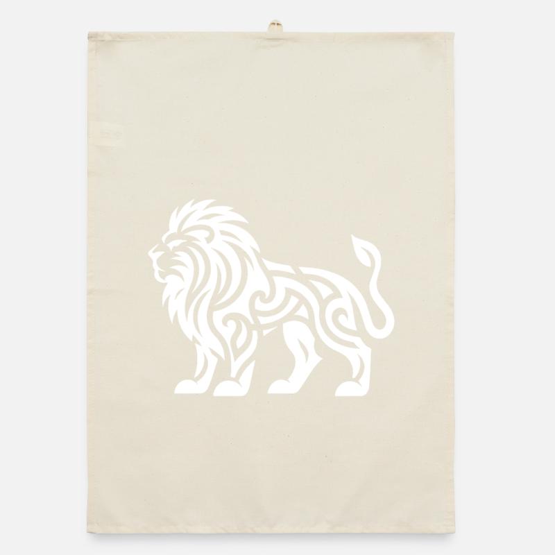 Lion with wild mane tattoo style Organic dish towel