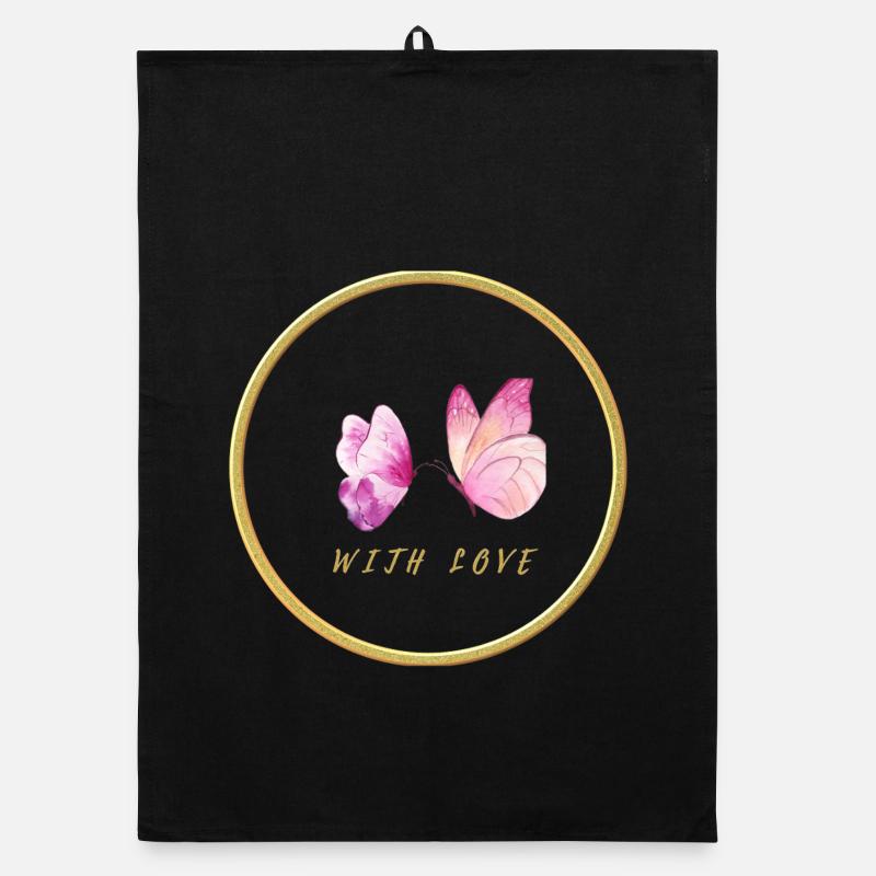 Papillons roses avec amour - avec amour Torchon bio