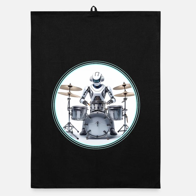 Drum Machine Robot - Organic dish towel - black