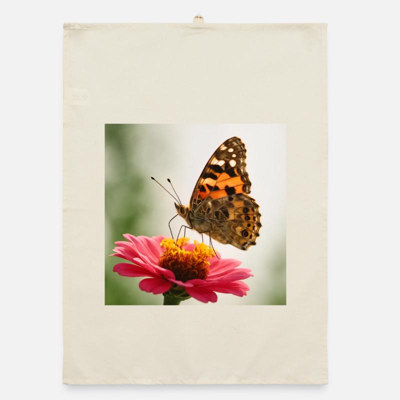 Papillon sur fleur rose Torchon bio