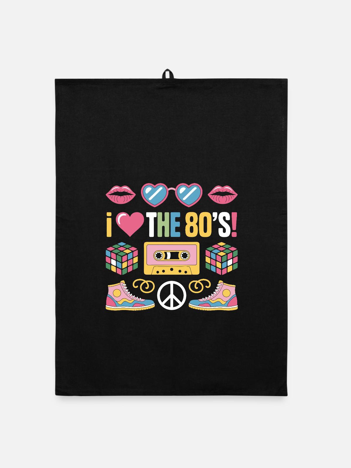 I love the 80s - Organic Geschirrtuch - Schwarz - Vorne