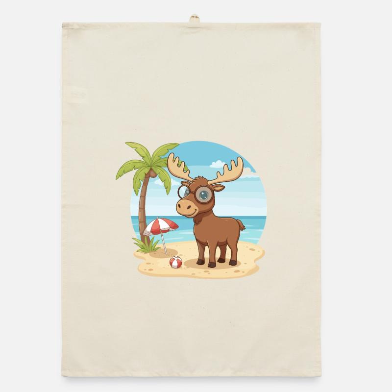 Cute Moose with Glasses Beach Summer Vacation Organic dish towel