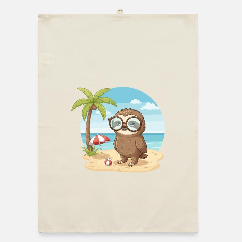Cute Sloth with Glasses Beach Summer Vacation Organic dish towel