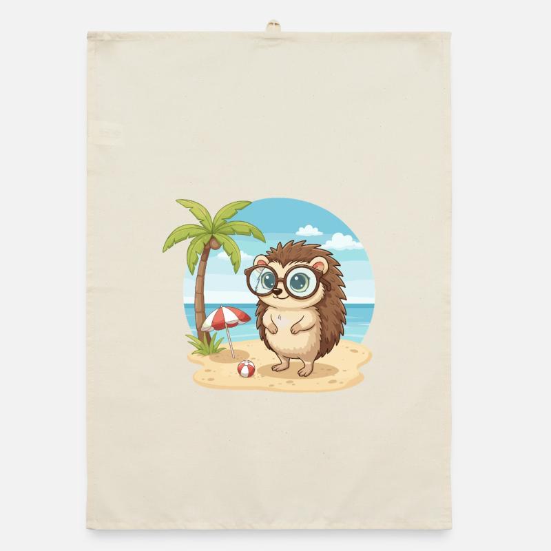 Cute Hedgehog with Glasses Beach Summer Vacation Organic dish towel