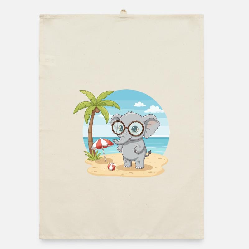 Cute Elephant with Glasses Beach Summer Vacation Organic dish towel