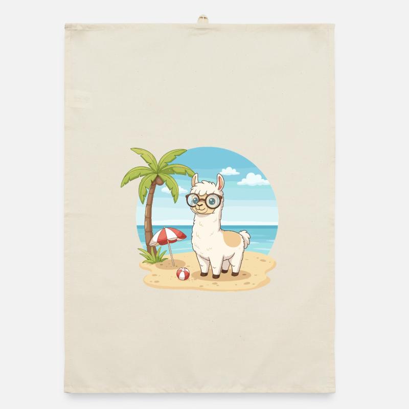 Cute Llama with Glasses Beach Summer Vacation Organic dish towel
