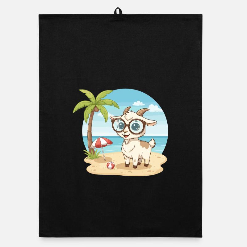 Chèvre mignonne avec des lunettes vacances d’été sur la plage Torchon bio