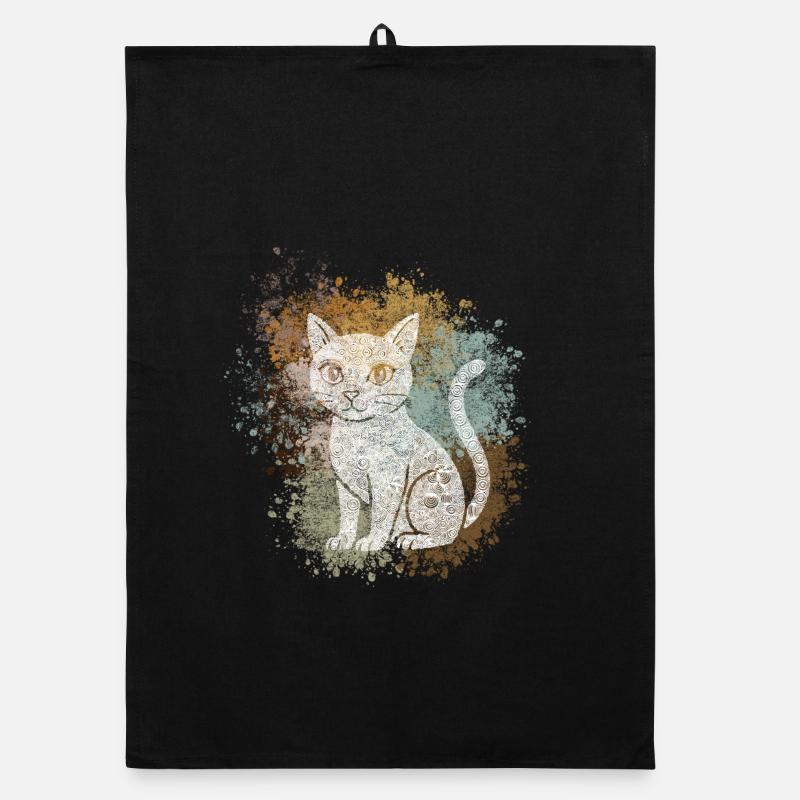 Zentangle-Katze - Organic Geschirrtuch - Schwarz