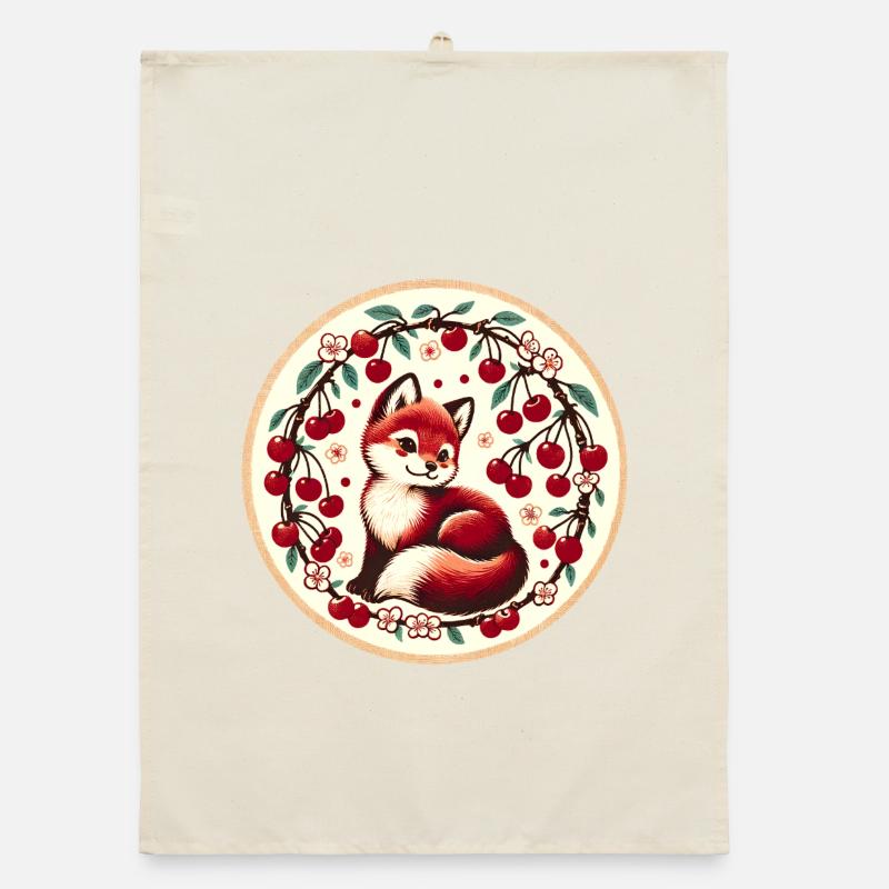 Cherry Ring Fox Vintage Circle Organic Geschirrtuch