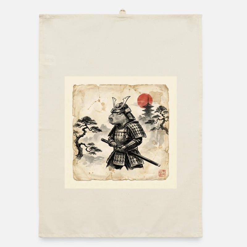 Capybara Samurai Japanese Warrior Organic dish towel